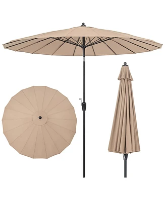 9 Ft Patio Round Market Umbrella with Push Button Tilt, Crank Handle