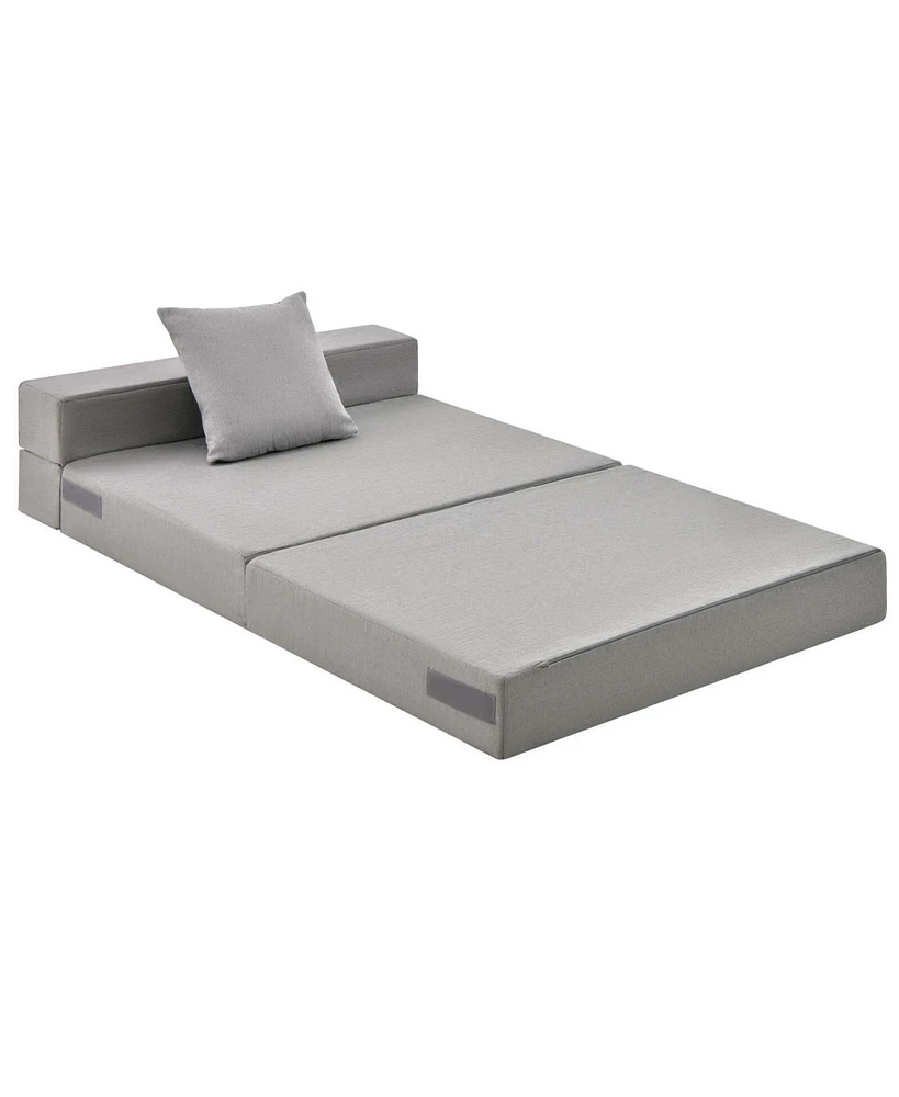 Folding Mattress with Pillow 6 Inch Tri-fold Sofa Bed with High-Density Foam