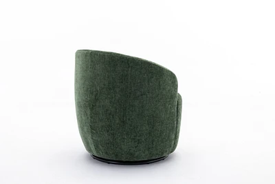 Chenille Fabric Swivel Accent Armchair Barrel Chair With Black Powder Coating Metal Ring