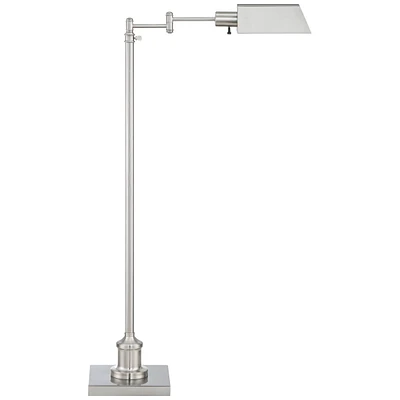 Jenson Traditional Farmhouse Adjustable Pharmacy Light Floor Lamp Swing Arm Standing Base 54" Tall Brushed Nickel Silver Metal for Living Room Re