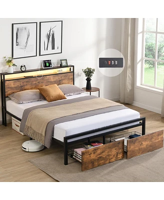 Queen Size Storage Bed with Led Lights & Charging Station