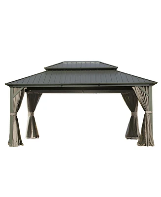 Aluminum grill gazebo with double canopy and curtains netting
