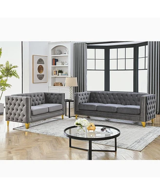 3 Seater + 2 Seater Combination Sofa.Grey Velv