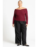 Eloquii Women's Plus Size Ribbed Off The Shoulder Sweater