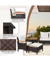 7PCS Patio Rattan Furniture Set Cushion Armrest Loveseat Ottoman Table