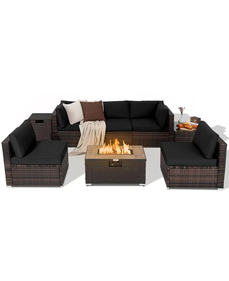 8PCS Patio Rattan Furniture Set Fire Pit Table Tank Holder Cover Deck