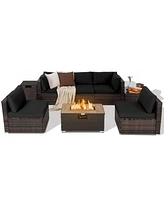 8PCS Patio Rattan Furniture Set Fire Pit Table Tank Holder Cover Deck