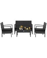 8 Pcs Patio Rattan Furniture Set Cushioned Sofa Armrest Garden Black