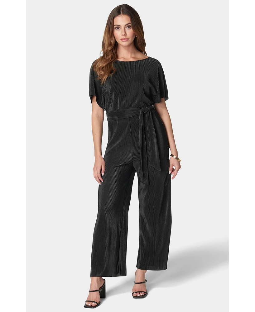 Bebe Women's Plisse Culotte Jumpsuit,Blue,XLarge