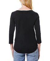 Melissa Paige Women's Button-Sleeve Crew Neck Sweater