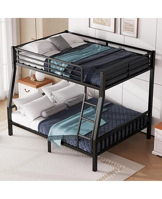 Full Xl Over Queen Metal Bunk Bed with Ladder and Slats Support for Adults Teens, Black