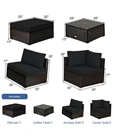 6PCS Outdoor Patio Rattan Furniture Set Cushioned Sectional Sofa