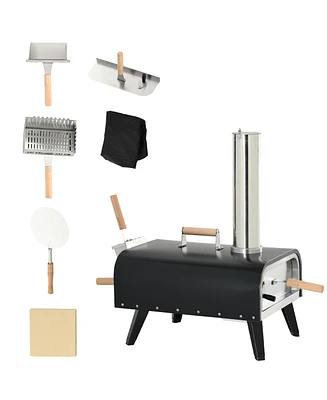 Outsunny Outdoor Pizza Oven with Stone, 12" Wood Fi Pizza Maker