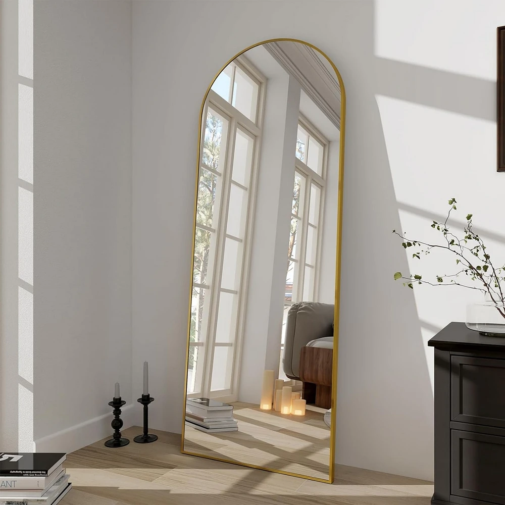 Homlux 64"x21" Arched Full-Length Mirror with Gold Aluminum Alloy Frame, Rounded Corners, Standing, Hanging, Leaning