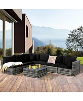 7PCS Patio Rattan Furniture Set Sectional Sofa Garden