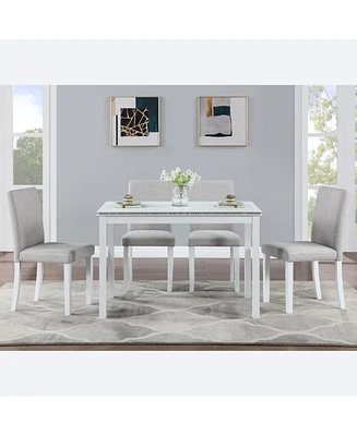 Elegant 5-Piece Dining Set with Acrylic Crystals and Upholstered Chairs