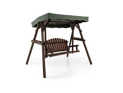 Slickblue 2-Person Outdoor Wooden Porch Swing with an Adjustable Canopy