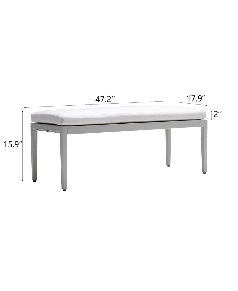 Outdoor Patio Aluminum Stationary Bench With Sunbrella Fabric Cushion, Grayish