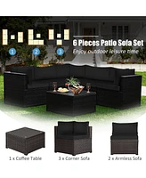 6PCS Patio Rattan Furniture Set Sectional Cushioned Sofa Deck