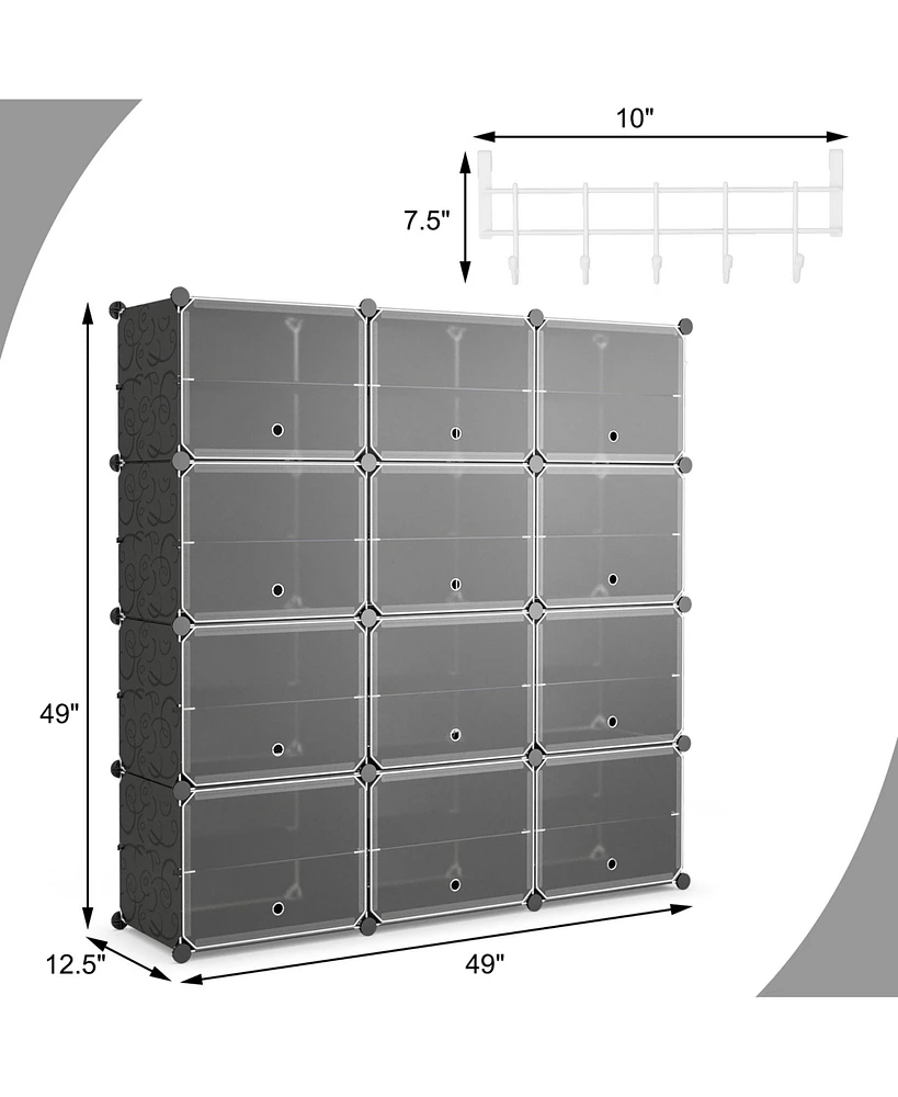 Portable Shoe Rack Organizer 12-Cube 48 Pair Shelf Storage Cabinet w/Hook