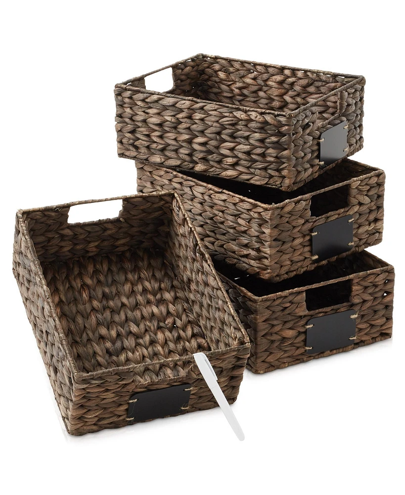 Casafield (Set of 4) Water Hyacinth 10"x13"x5" Pantry Baskets w/ Chalkboard Labels and Marker