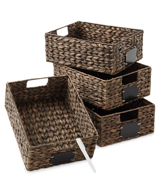 Casafield (Set of 4) Water Hyacinth 10"x13"x5" Pantry Baskets w/ Chalkboard Labels and Marker