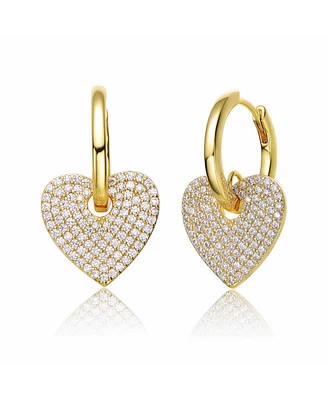 GiGiGirl 14k Gold Plated with Cubic Zirconia Heart Dangle Hoop Drop Earrings