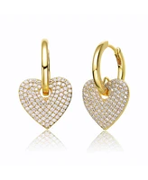 GiGiGirl 14k Gold Plated with Cubic Zirconia Heart Dangle Hoop Drop Earrings
