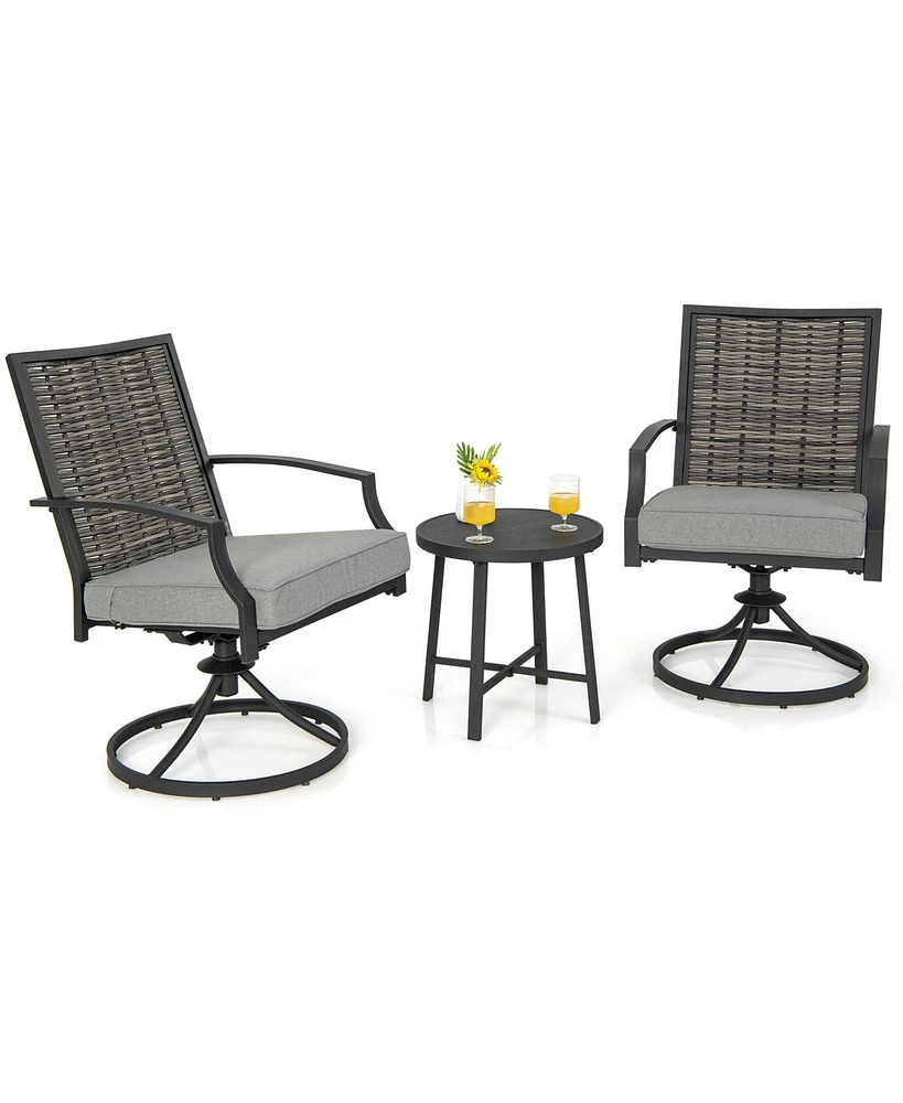Slickblue 3 Piece Patio Swivel Chair Set with Soft Seat Cushions for Backyard