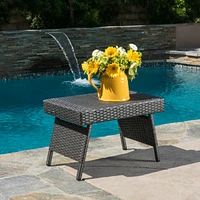 Charming Transitional Faux Rattan Wicker Accent Table