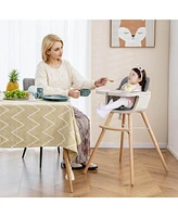 Costway Toddler 3 in 1 Convertible Wooden High Chair Feeding Chair with Cushion