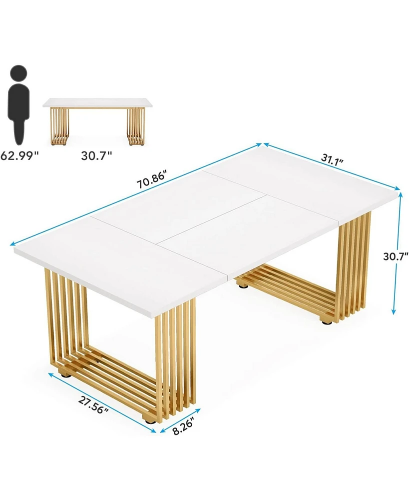 Tribesigns 70.9" Modern Office Desk, Wooden Computer Desk, White Executive Desk with Gold Metal Legs, Large Workstation for Home Office, Study Writing