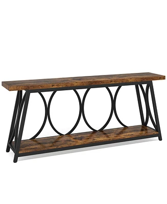 Tribesigns 70.9 inch Extra Long Console Table, Industrial Sofa Table Behind Couch with 2 Tier Storage Shelf, Narrow Entryway Hallway Accent for