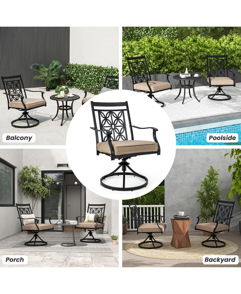 Sugift 2 Pieces Patio Swivel Chairs with Blossom Pattern Backrest and Cushions
