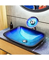 Aquaterior Tempered Glass Sink Transitional Style Basin Waterfall Faucet Kit