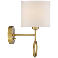 Amidon Modern Indoor Wall Mount Lamp Warm Brass Metal Ring Plug In Light Fixture Dimmable White Drum Shade for Bedroom Bedside House Reading Living Ro