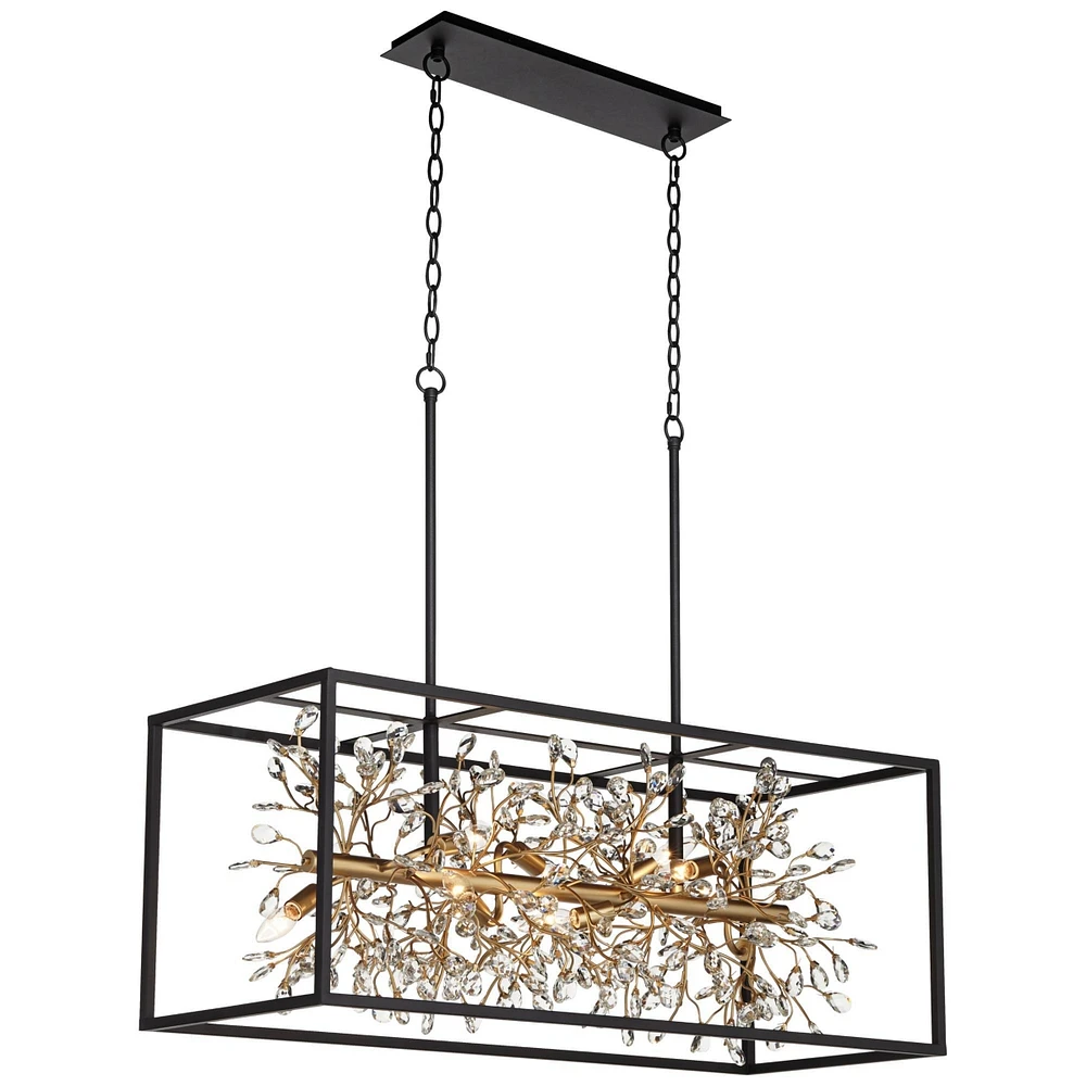 Possini Euro Design Carrine Black Painted Gold Linear Pendant Chandelier 38 1/2" Wide Modern Clear Crystal 8-Light Fixture Dining Room House Foyer Ent