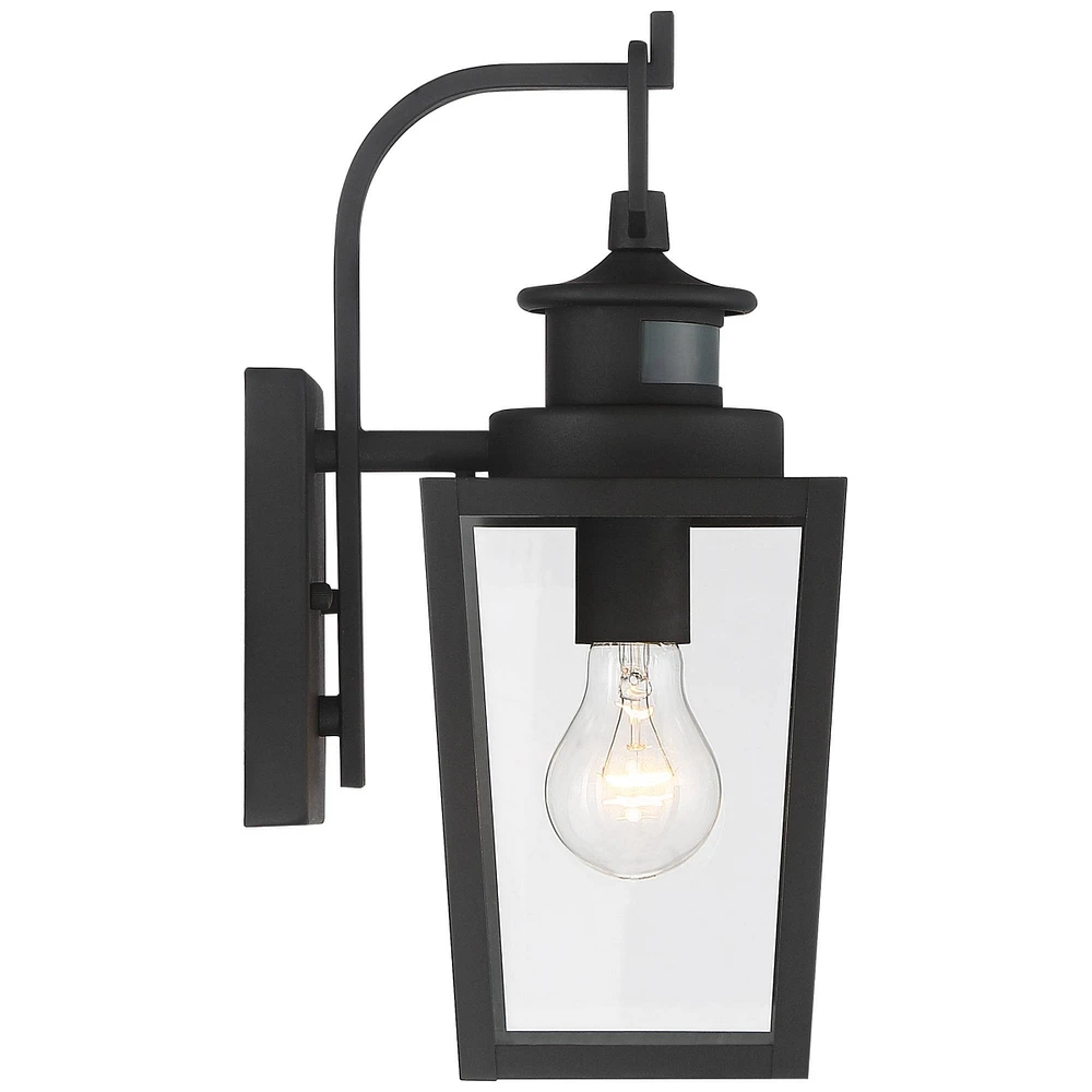 Ackerly Modern Outdoor Wall Light Fixture Motion Sensor Textured Black Dusk to Dawn 14" Clear Glass for Exterior Barn Deck House Porch Yard Patio Outs
