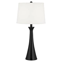 Karl Modern Table Lamps 28 1/4" Tall Set of 2 with Usb and Ac Power Outlet in Base Black Metal White Fabric Drum Shade for Bedroom Living Room Ho