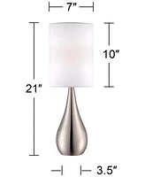 Modern Accent Table Lamp 21" High Brushed Nickel Silver Metal Teardrop White Cylinder Uno Shade Decor for Bedroom Living Room House Home Bedside