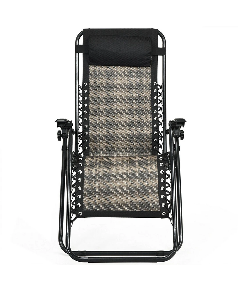 Gymax Folding Rattan Patio Zero Gravity Lounge Chair Recliner with Headrest