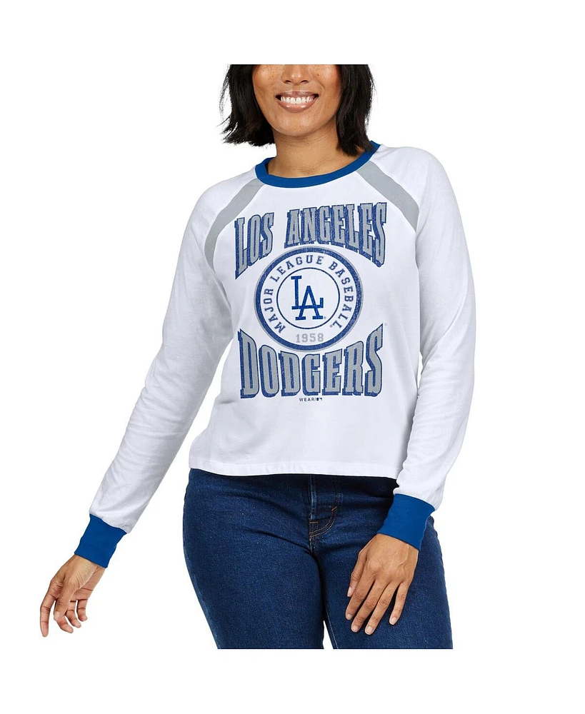 Wear by Erin Andrews Women's White Los Angeles Dodgers Raglan Long Sleeve T-Shirt