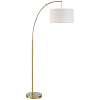 360 Lighting Cora Modern Mid Century Arc Floor Lamp Standing 72" Tall Classic Brass Gold White Linen Drum Shade Decor for Living Room Reading Bedroom