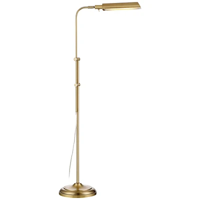 Culver Traditional Farmhouse Pharmacy Floor Lamp Standing Led Adjustable Height Plated 57" Tall Aged Brass Metal Shade Pole Light for Living Room