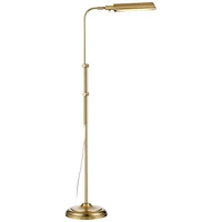 Culver Traditional Farmhouse Pharmacy Floor Lamp Standing Led Adjustable Height Plated 57" Tall Aged Brass Metal Shade Pole Light for Living Room