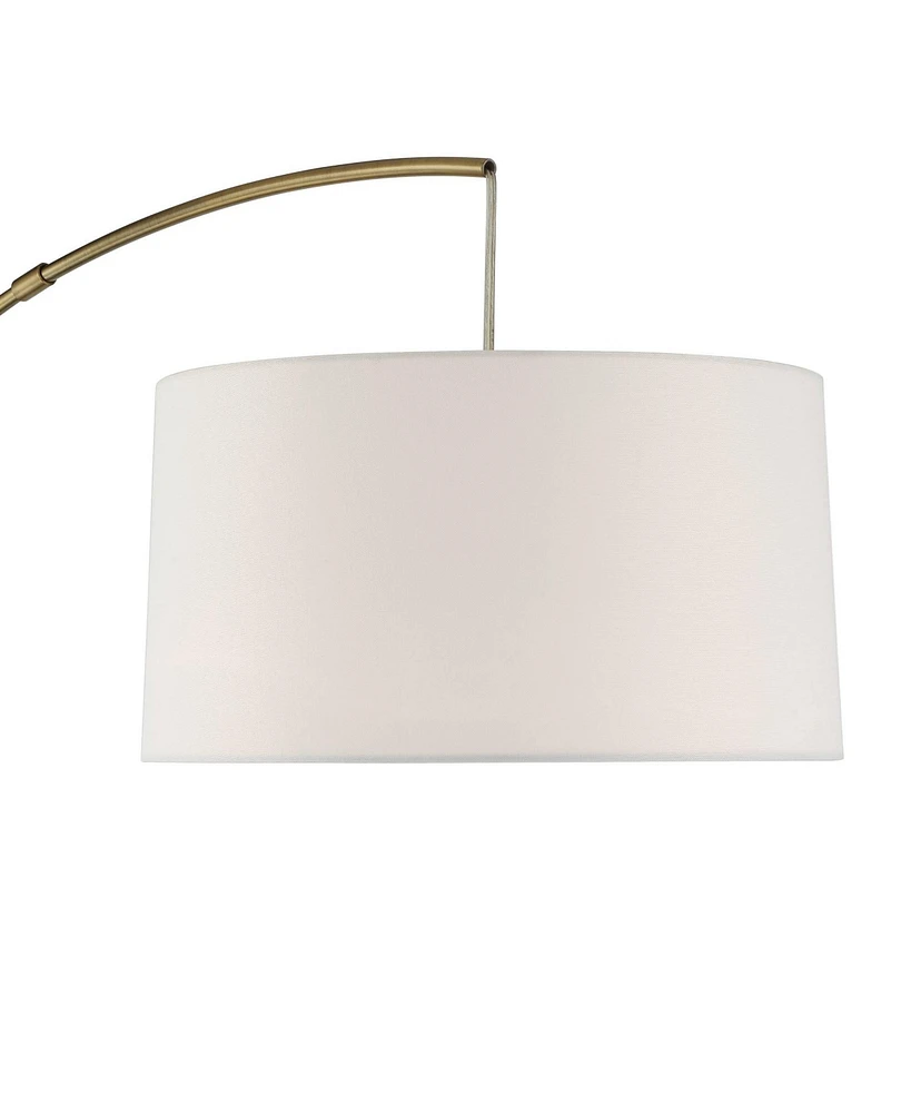 Cora Mid Century Modern Arc Lamps Floor Standing with Usb Charging Port 72" Tall Brass Metal White Linen Fabric Drum Shade for Living Room Reading Hou