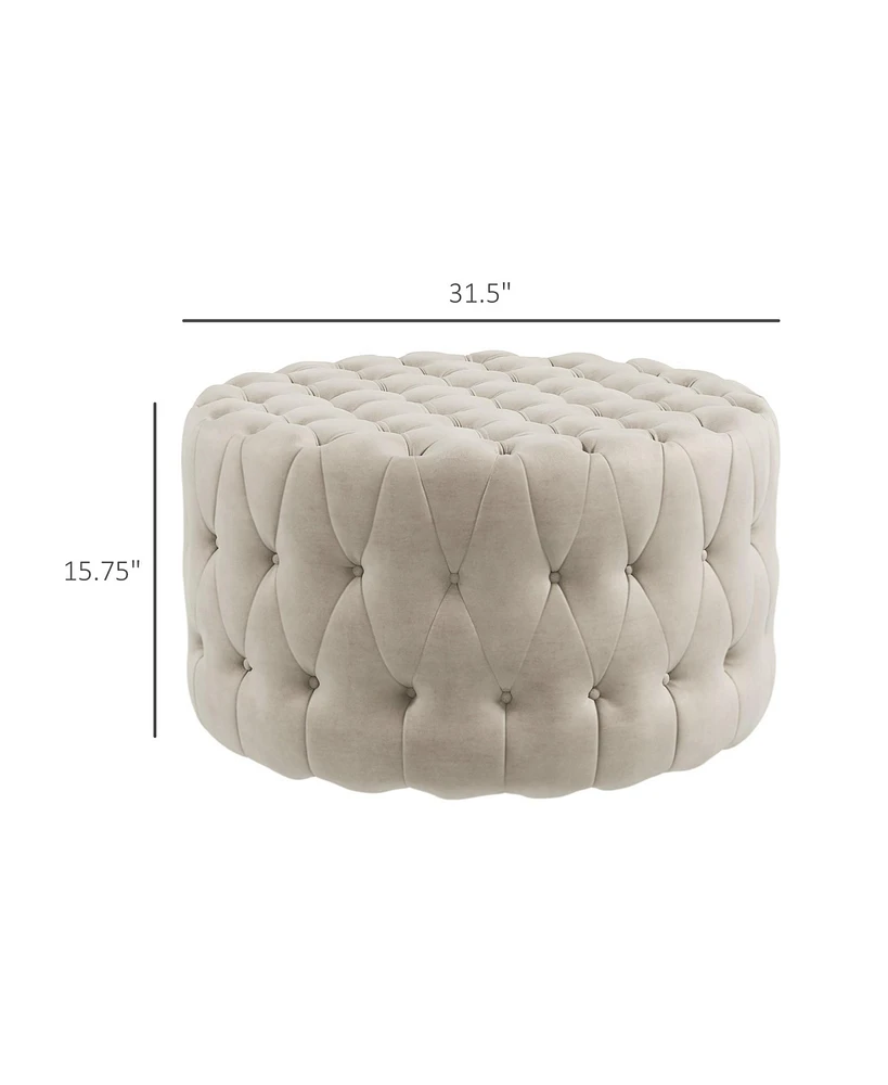 Homcom Button Tufted Ottoman Foot Stool with Velvet-feel Upholstery,
