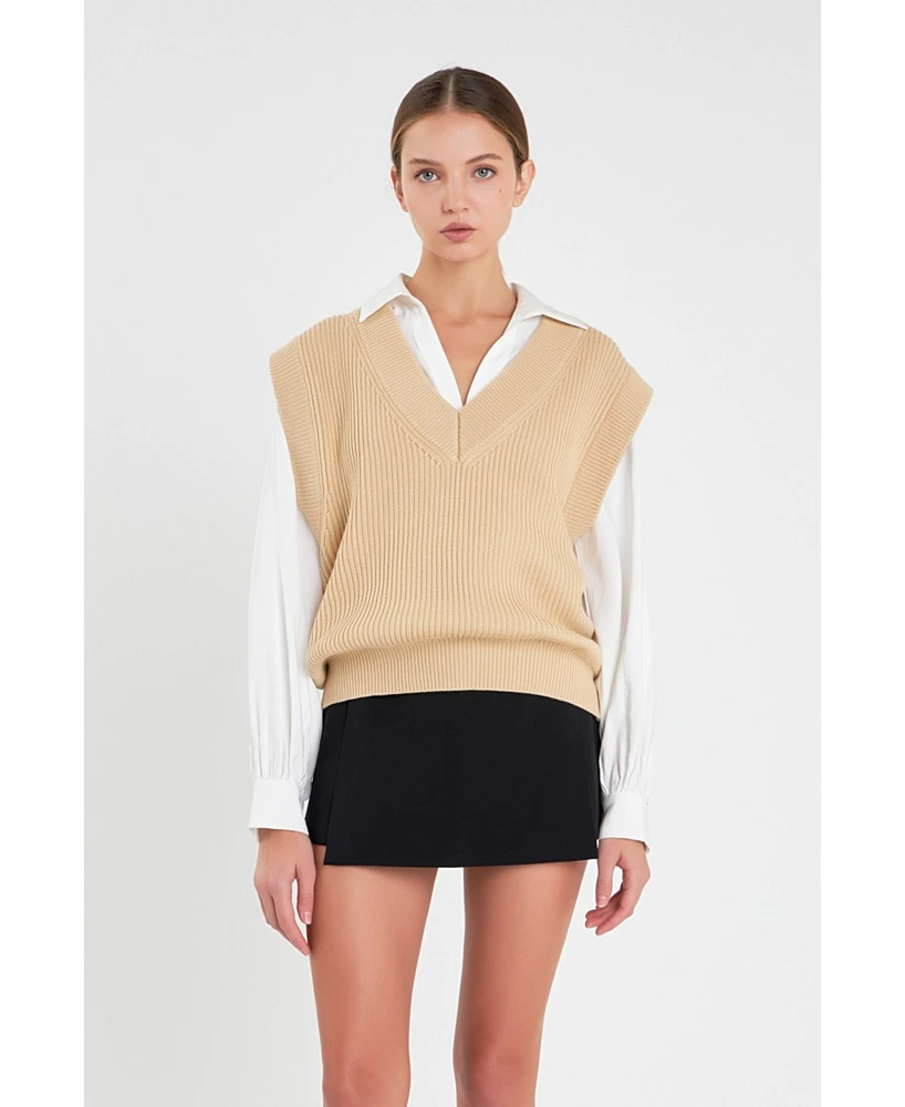 English Factory Women's V-neck Knit Sweater Vest