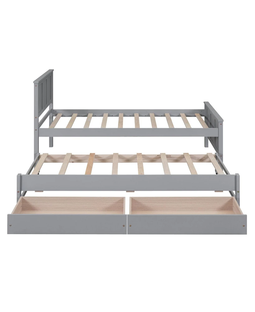 Twin Size Platform Bed With Trundle And Drawers