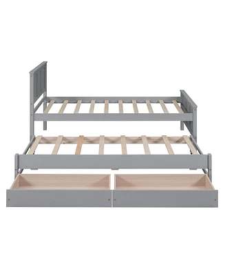 Twin Size Platform Bed With Trundle And Drawers